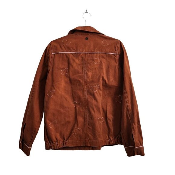 Numph Womens Jacket Medium 38 Brown Heart Print Pockets Button-Up - Picture 6 of 9